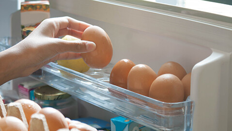 冷蔵庫に卵をしまうイメージ